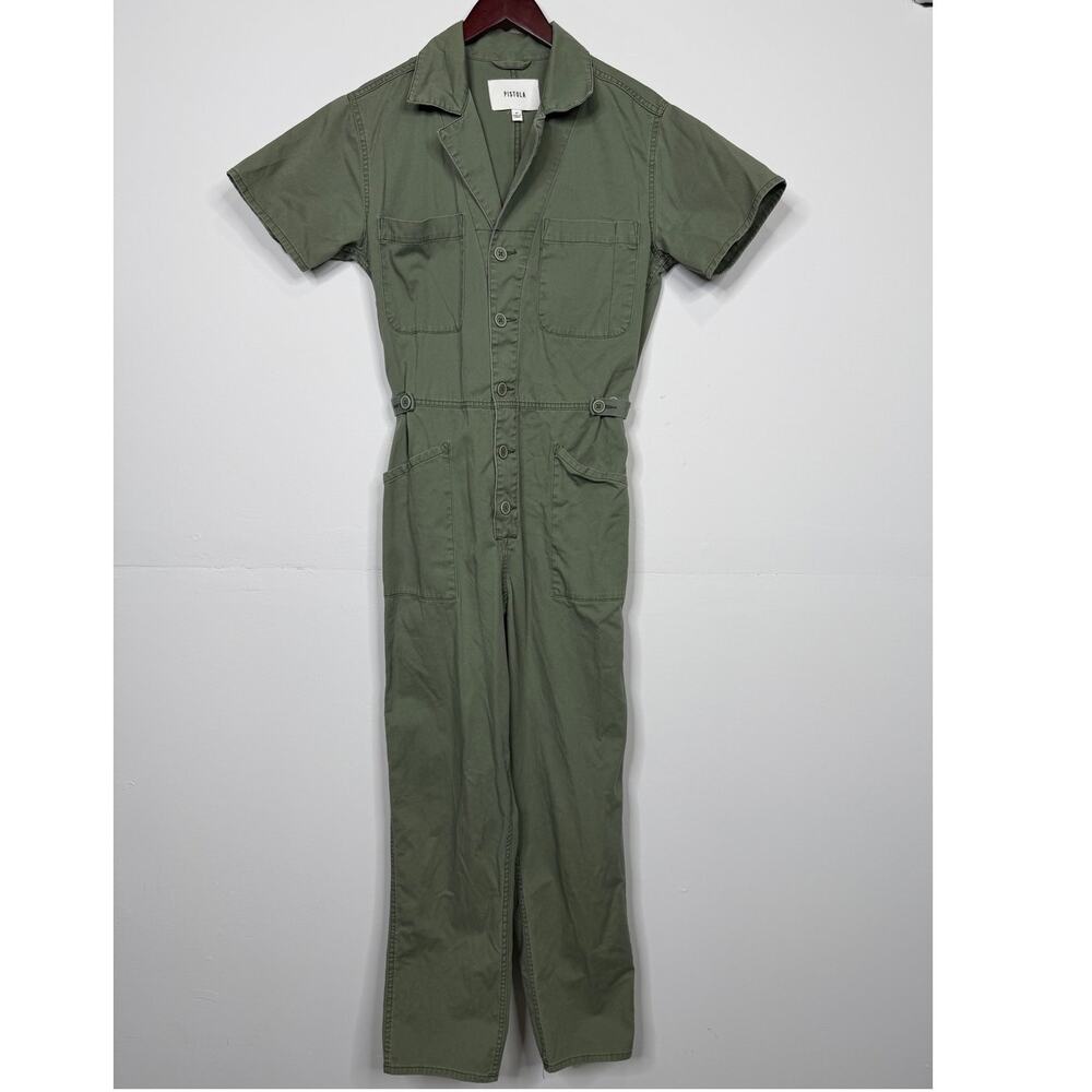 Pistola Utility Jumpsuit Short Sleeve Button Front Casual Chic One Piece